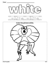 Free lizard color white coloring page and color worksheet, white worksheet for preschoolers to learn colors, printable PDF