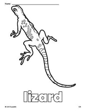 Free printable lizard coloring page for preschool, pre-k, and kindergarten, PDF