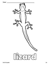 Free printable lizard coloring page for preschool, pre-k, and kindergarten, PDF