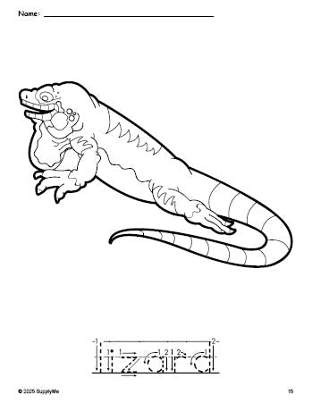 Free printable lizard coloring page and word tracing worksheet, letter formation guides, perfect for preschool, pre-k, and kindergarten, PDF