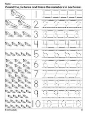 Free printable lizard counting worksheet for preschool and pre-k with number tracing practice 1-10, PDF