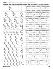 Free printable lizard counting worksheet for preschool and pre-k with number tracing practice 1-10, PDF