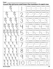 Free printable lizard counting worksheet for preschool and pre-k with number tracing practice 1-10, PDF