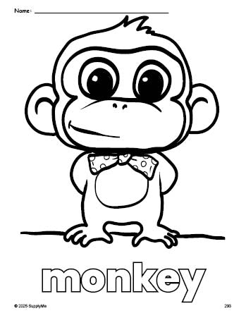 Free printable monkey coloring page for preschool, pre-k, and kindergarten, PDF