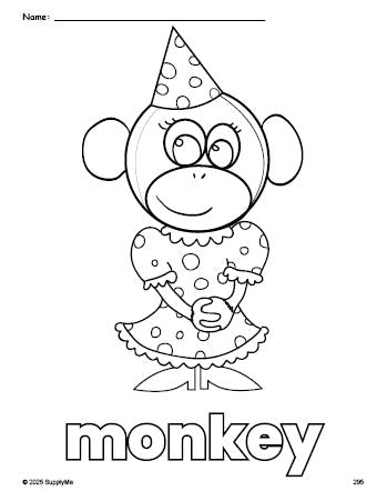 Free printable monkey coloring page for preschool, pre-k, and kindergarten, PDF