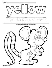 Free mouse color yellow coloring page and color worksheet, yellow worksheet for preschoolers to learn colors, printable PDF