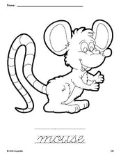 Free printable mouse coloring page and cursive word tracing worksheet, perfect for preschool, pre-k, and kindergarten, PDF