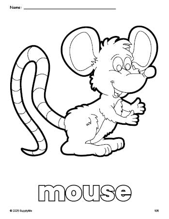 Free printable mouse coloring page for preschool, pre-k, and kindergarten, PDF