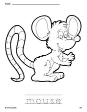 Free printable mouse coloring page and word tracing worksheet, perfect for preschool, pre-k, and kindergarten, PDF