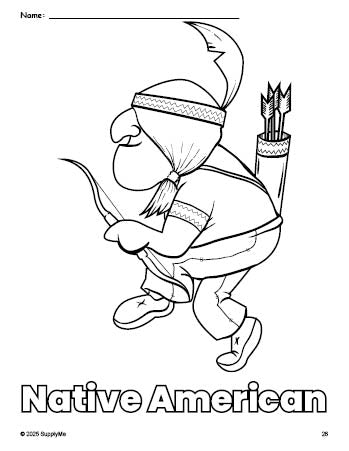 Free printable Native American Thanksgiving coloring page for preschool, pre-k, and kindergarten, PDF