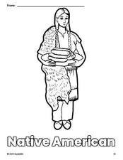 Free printable Native American Thanksgiving coloring page for preschool, pre-k, and kindergarten, PDF