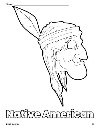 Free printable Native American Thanksgiving coloring page for preschool, pre-k, and kindergarten, PDF