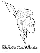 Free printable Native American Thanksgiving coloring page for preschool, pre-k, and kindergarten, PDF