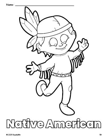 Free printable Native American Thanksgiving coloring page for preschool, pre-k, and kindergarten, PDF