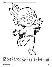 Free printable Native American Thanksgiving coloring page for preschool, pre-k, and kindergarten, PDF