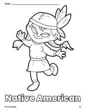 Free printable Native American Thanksgiving coloring page for preschool, pre-k, and kindergarten, PDF