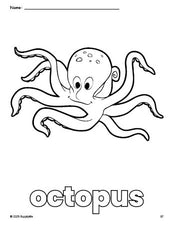 Free printable octopus coloring page for preschool, pre-k, and kindergarten, PDF