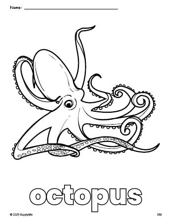 Free printable octopus coloring page for preschool, pre-k, and kindergarten, PDF