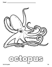 Free printable octopus coloring page for preschool, pre-k, and kindergarten, PDF