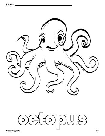 Free printable octopus coloring page for preschool, pre-k, and kindergarten, PDF