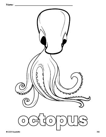 Free printable octopus coloring page for preschool, pre-k, and kindergarten, PDF