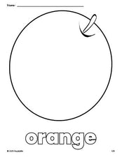 Free printable orange coloring page for preschool, pre-k, and kindergarten, PDF