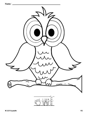 Free printable owl coloring page and word tracing worksheet, letter formation guides, perfect for preschool, pre-k, and kindergarten, PDF