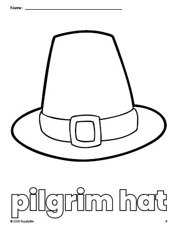 Free printable pilgrim hat Thanksgiving coloring page for preschool, pre-k, and kindergarten, PDF