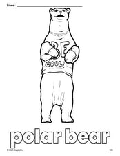 Free printable polar bear coloring page for preschool, pre-k, and kindergarten, PDF