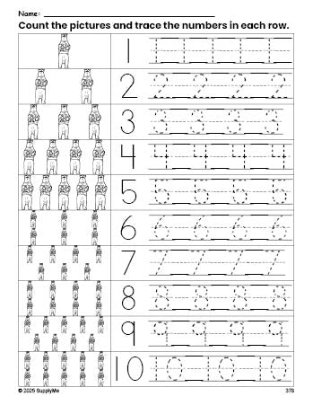 Free printable polar bear counting worksheet for preschool and pre-k with number tracing practice 1-10, PDF