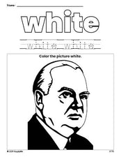 Free Presidents' Day Herbert Hoover color white coloring page and color worksheet, white worksheet for preschoolers to learn colors, printable PDF