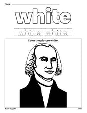 Free Presidents' Day James Madison color white coloring page and color worksheet, white worksheet for preschoolers to learn colors, printable PDF