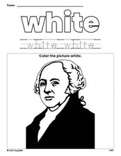 Free Presidents' Day John Adams color white coloring page and color worksheet, white worksheet for preschoolers to learn colors, printable PDF