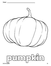 Free printable pumpkin fall coloring page for preschool, pre-k, and kindergarten, PDF