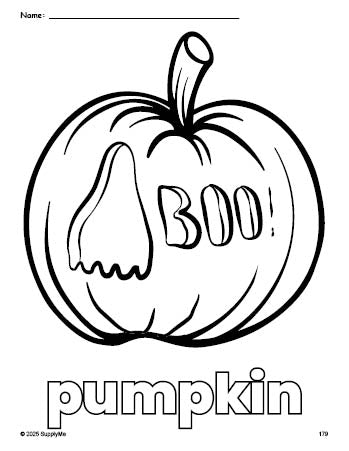 Free printable pumpkin Halloween coloring page for preschool, pre-k, and kindergarten, PDF