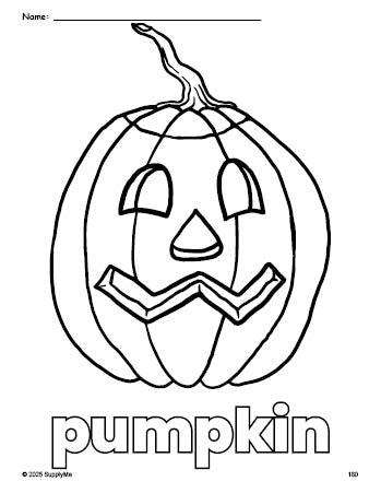 Free printable pumpkin Halloween coloring page for preschool, pre-k, and kindergarten, PDF