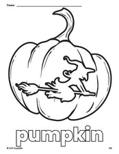 Free printable pumpkin Halloween coloring page for preschool, pre-k, and kindergarten, PDF