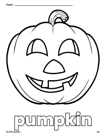 Free printable pumpkin Halloween coloring page for preschool, pre-k, and kindergarten, PDF