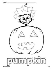 Free printable pumpkin Halloween coloring page for preschool, pre-k, and kindergarten, PDF