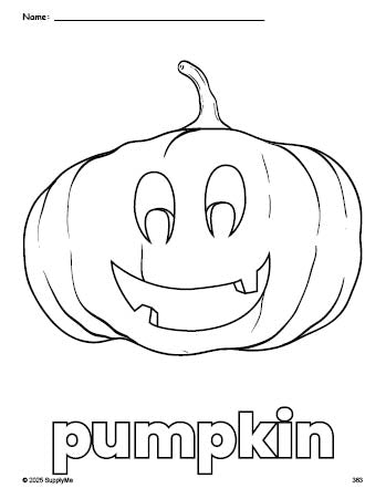 Free printable pumpkin Halloween coloring page for preschool, pre-k, and kindergarten, PDF