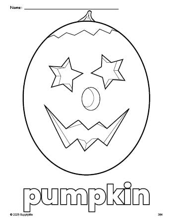 Free printable pumpkin Halloween coloring page for preschool, pre-k, and kindergarten, PDF