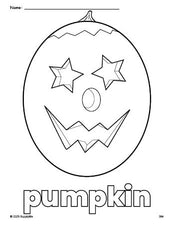 Free printable pumpkin Halloween coloring page for preschool, pre-k, and kindergarten, PDF