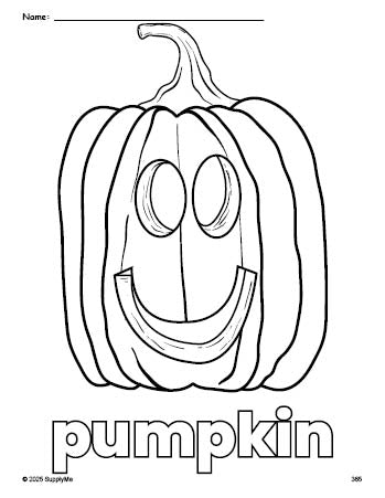 Free printable pumpkin Halloween coloring page for preschool, pre-k, and kindergarten, PDF