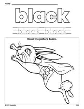 Free rabbit color black coloring page and color worksheet, black worksheet for preschoolers to learn colors, printable PDF