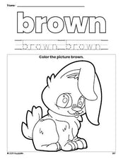 Free rabbit color brown coloring page and color worksheet, brown worksheet for preschoolers to learn colors, printable PDF