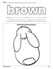 Free rabbit color brown coloring page and color worksheet, brown worksheet for preschoolers to learn colors, printable PDF