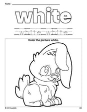 Free rabbit color white coloring page and color worksheet, white worksheet for preschoolers to learn colors, printable PDF