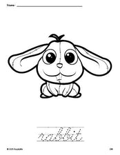 Free printable rabbit coloring page and cursive word tracing worksheet, perfect for preschool, pre-k, and kindergarten, PDF