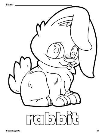 Free printable rabbit coloring page for preschool, pre-k, and kindergarten, PDF