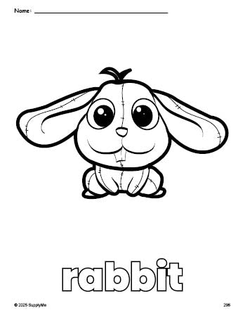 Free printable rabbit coloring page for preschool, pre-k, and kindergarten, PDF